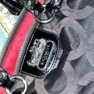 Coach Black and Red Shoulder Bag with Monogram Pattern